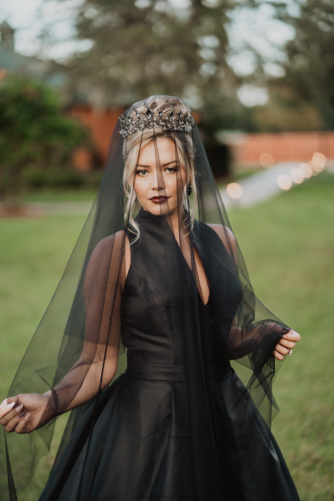 black wedding dress and veil
