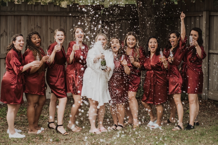 champagne shot with bridesmaids